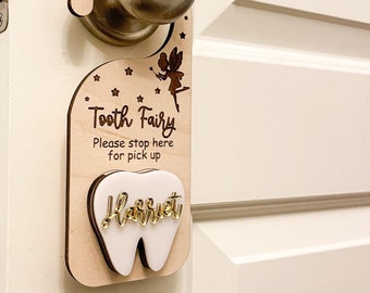 Personalized Tooth Fairy Door Hanger - Tooth Fairy Box - Tooth Fairy Please Stop Here - Tooth Fairy Pickup Box - Tooth Fairy Door Handle Box