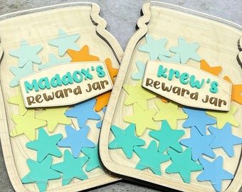 Personalized Kids Reward Jar, Chore Jar, Classroom Reward Jar, Kindness Jar, Behaviour Jar - Pastel Stars