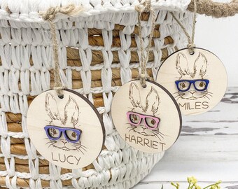 Personalized Easter Bunny with Glasses Basket Tags - Kids Easter Basket Tags - Bunny Tags - Easter Bunny Name Tags - Baby's First Easter