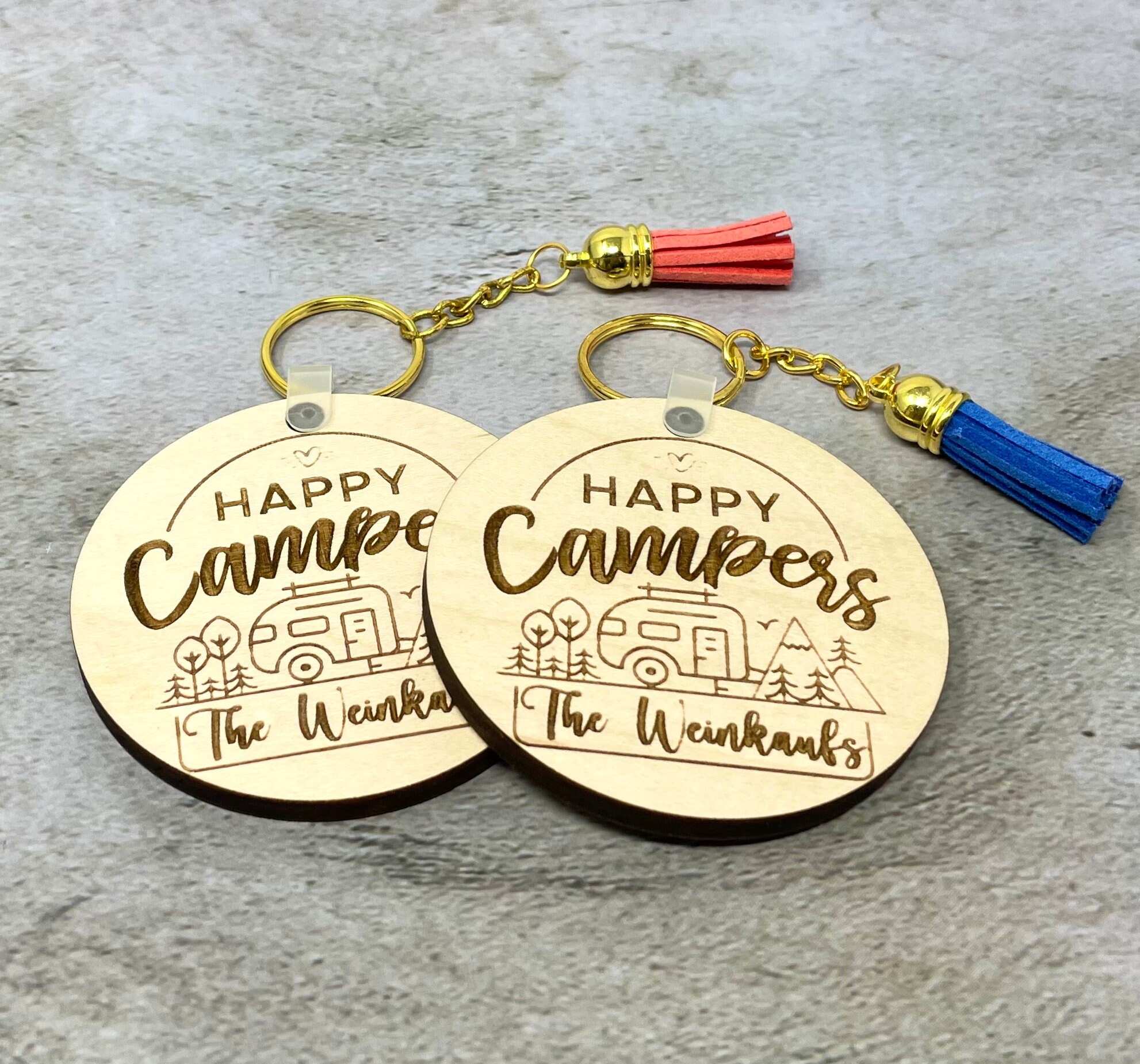 Personalized Happy Campers Wooden Tassel Keychain for RV, Camper, Trailer,  Pop-up - Etsy