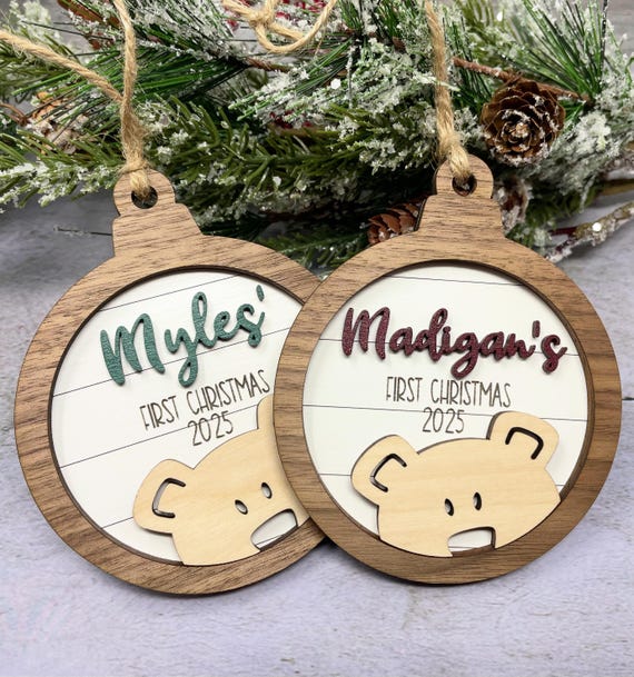 Personalized Baby's First Christmas 2026 Bear Ornament, Baby's First Christmas Gift, Baby Boy Ornament, Baby Girl Ornament