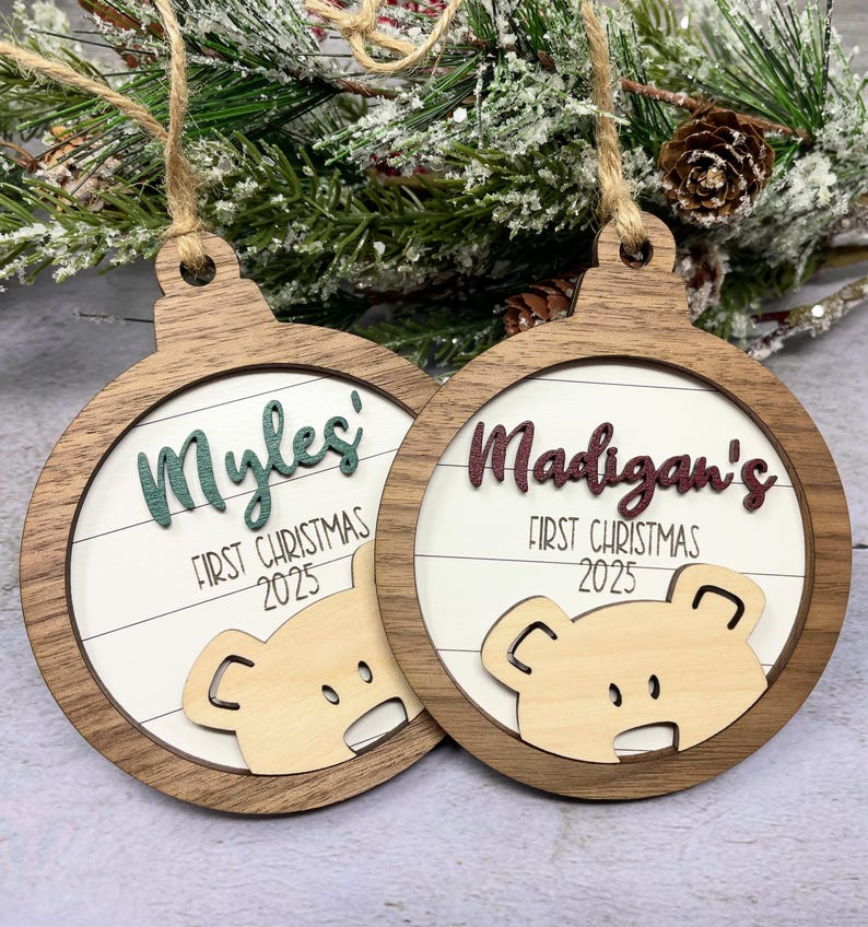 Personalized Baby's First Christmas 2026 Bear Ornament, Baby's First Christmas Gift, Baby Boy Ornament, Baby Girl Ornament image 1