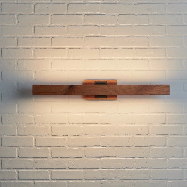Seks Linear Vanity  | Minimalist Lighting | MCM LED Light | Bathroom Lighting | Brass Wood Light | Horizontal Wall Sconce | Wood Vanity