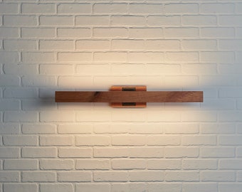 Seks Linear Vanity  | Minimalist Lighting | MCM LED Light | Bathroom Lighting | Brass Wood Light | Horizontal Wall Sconce | Wood Vanity