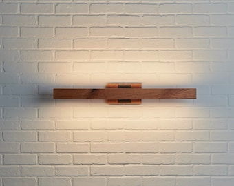 Seks Linear Vanity  | Minimalist Lighting | MCM LED Light | Bathroom Lighting | Brass Wood Light | Horizontal Wall Sconce | Wood Vanity