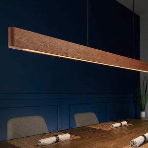 Seks Oval Linear Suspension Chandelier | Wooden LED Chandelier | Linear Lighting | MCM Chandelier | Hanging Scandi Light | Restaurant Light