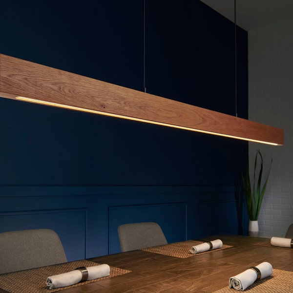 Seks Oval linearer Hängeleuchter | LED-Kronleuchter aus Holz | Linienleuchten | MCM Kronleuchter | Skandi Hängeleuchte | Restaurantleuchte