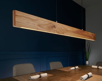 Tolv Oval Linear Suspension Chandelier | Farmhouse Chandelier | Modern Wood Lamp | Hanging Light Fixture | Long Hanging Chandelier