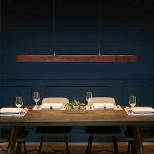 Linear Suspension up Down Wood Pendant Light Fixture, Wooden Horizontal ...