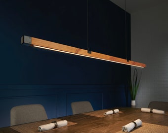 Fyra Keps / Lámpara de araña LED de madera / Suspensión lineal / Iluminación moderna de mediados de siglo / Lámpara de viga de madera / Lámpara para isla de cocina / Iluminación escandinava