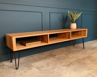 Soporte de TV escandinavo, Consola multimedia, Soporte para tocadiscos, Mesa de centro, Centro de entretenimiento, Soporte de TV moderno de mediados de siglo, Minimalista