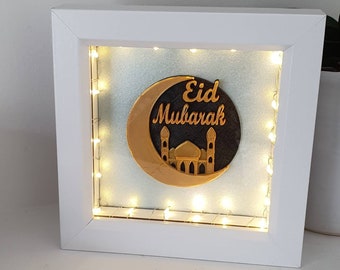 Eid Mubarak Black Light up Box Frame. Gift or for Your Home