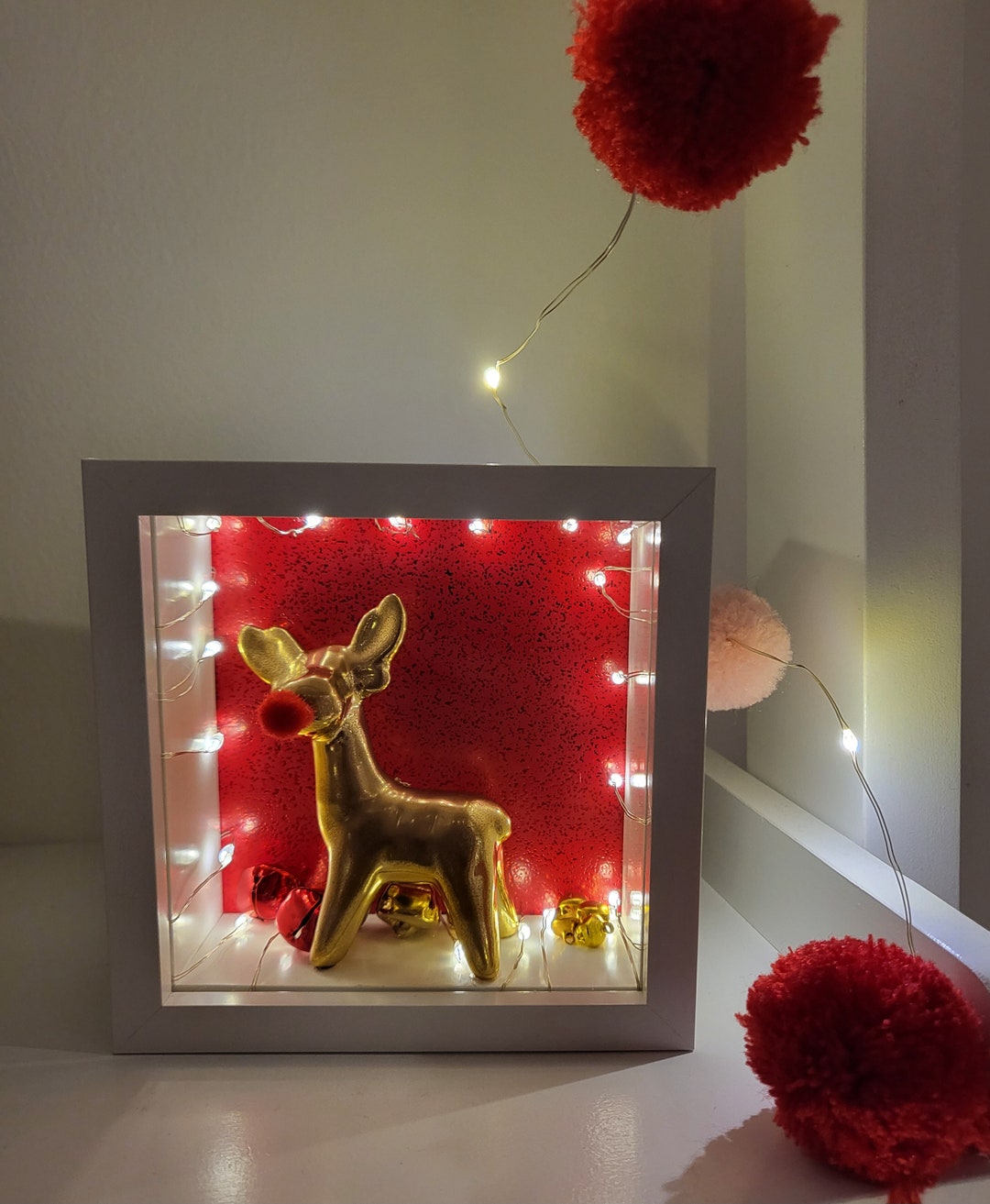 Reindeer Light up Box Frame With Bells Etsy