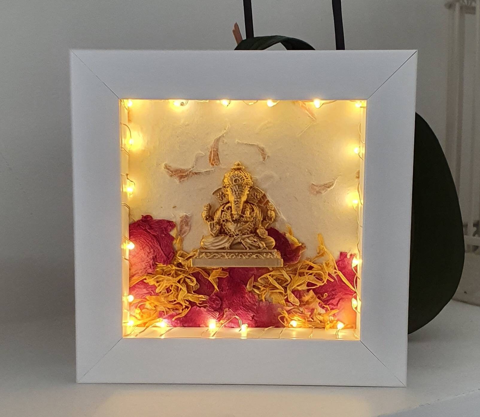 Ganesh Light up Box Frame With Flower Petals. 15cm X 15cm Gift Etsy