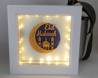 Eid Mubarak Blue Light up Box Frame. Gift or for Your Home