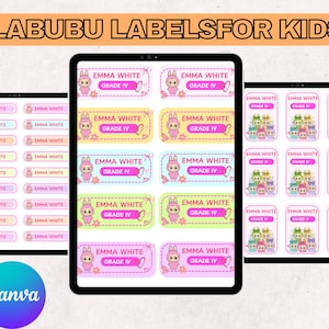 Labubu School Labels | Cute Editable Name Tags for Kids | Printable Back-to-School Stickers