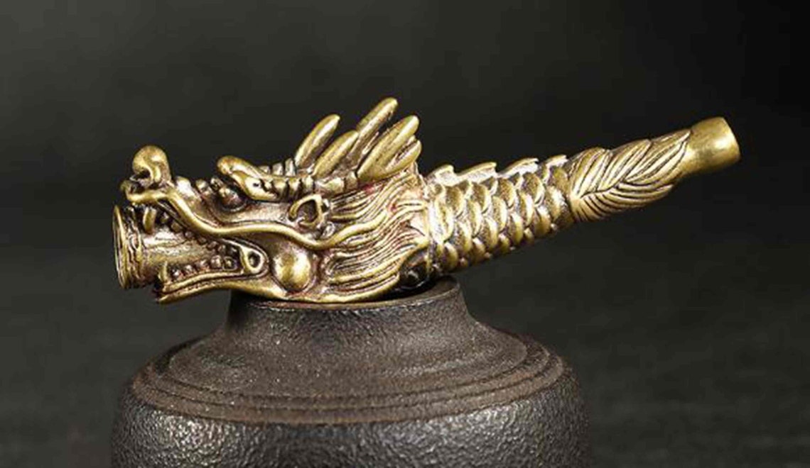 Antique copperware Brass carved dragon cigarette holder Etsy