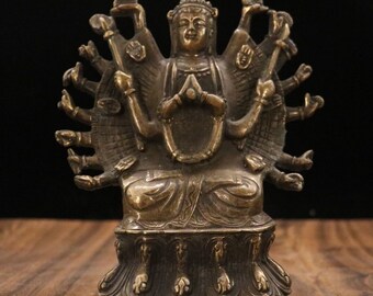 Antique Brass Carved Kwan-yin Statue, Home Decor