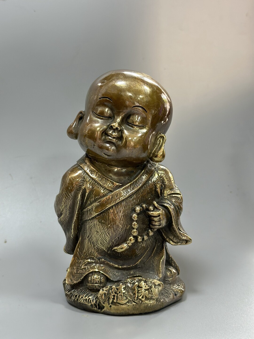 Antique Brass Carved Little Monk Statue Home Decor Etsy
