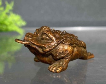 Antique brass Toad statue, pray for wealth to come, antique collection, home decoration