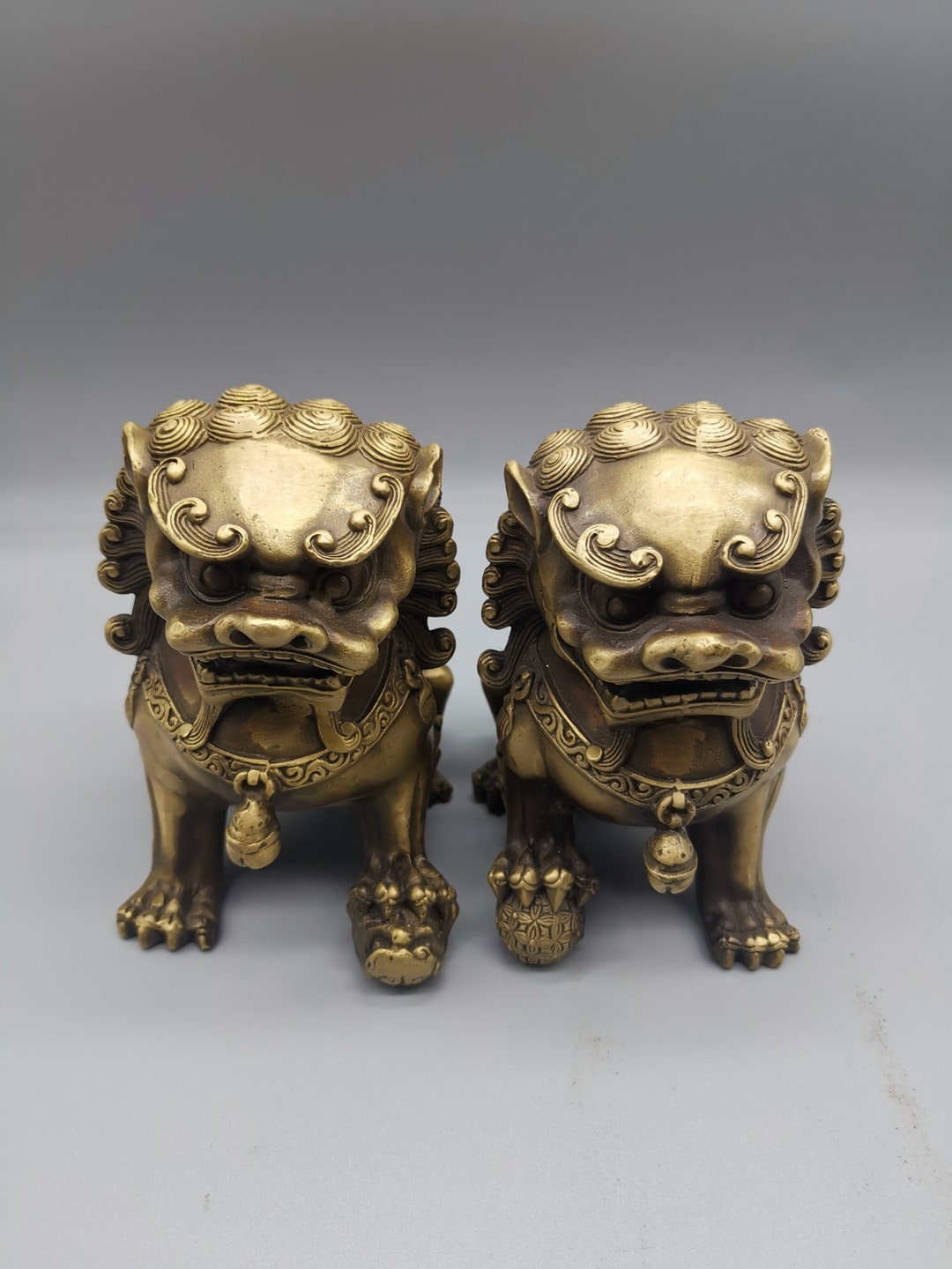 A Pair Antique Brass Carved Lion Statue, Home Decor Etsy