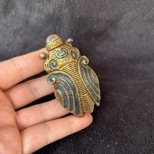Antique Tibetan Brass Craved Cicada Snuff Bottle