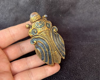 Antique Tibetan Brass Craved Cicada Snuff Bottle