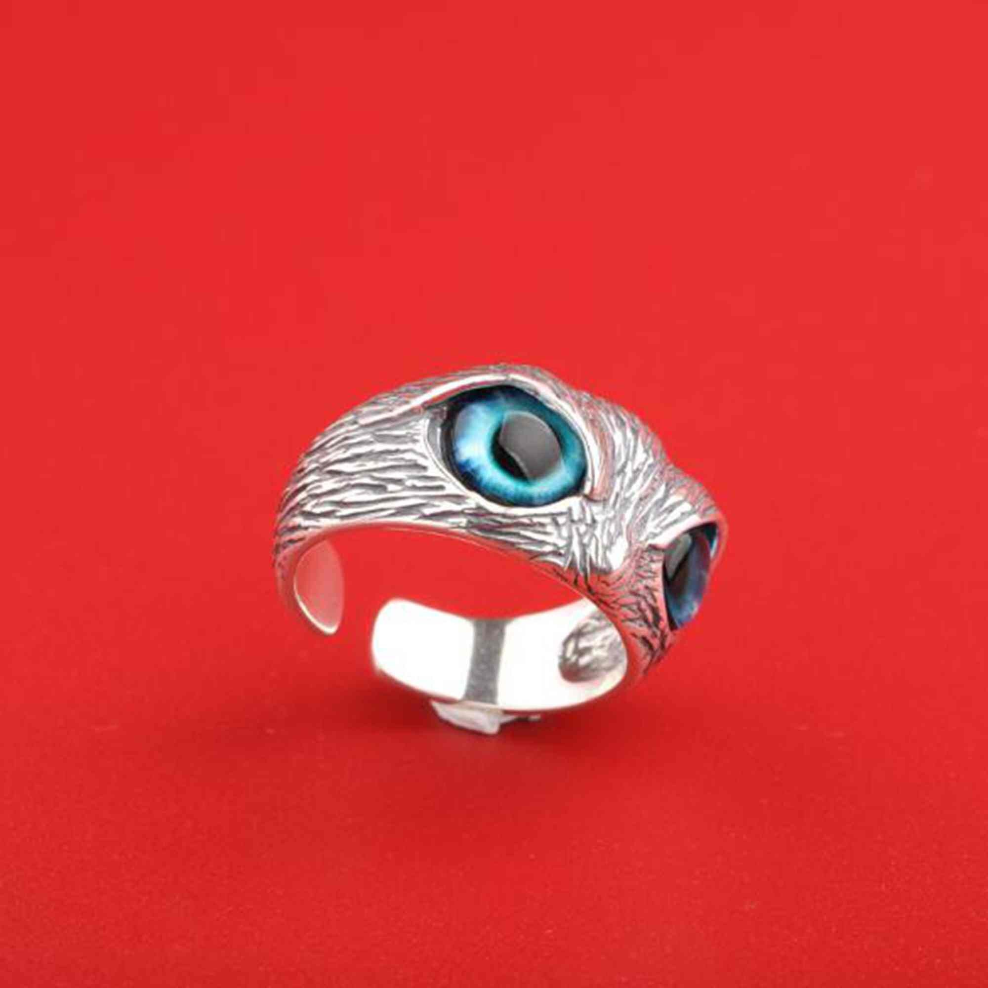 925 Silber Dämonenauge Eule Ring - Punk Schmuck Für Damen & Herren