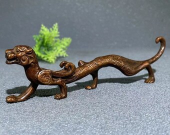 Antique bronze carved Tiger statue, tea pet, cutlery holder, home decoration