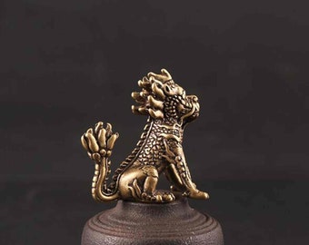 Antique copperware, Solid brass carved Qilin statue, tea pet, antique collection, home decoration