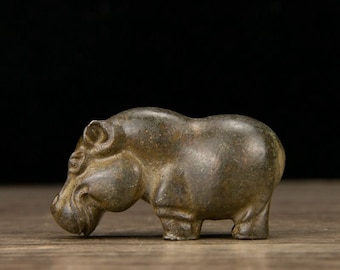 Brass Hand Carved Hippo Statue, tea pet statue, Home Decor