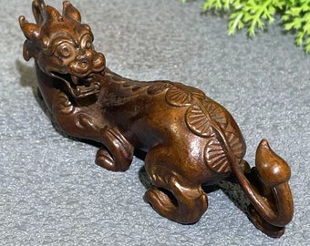 Antique bronze carved dragon statue, tea pet, antique collection, home decoration