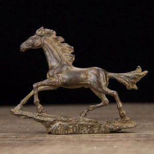 Antique Brass Hand Carved Horse Statue, tea pet statue, Home Decor