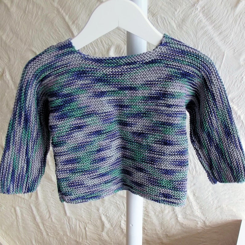 Lavendar Aqua and Blue Sweater Babies Hand knit jumper Age 6 to 12 monthes.