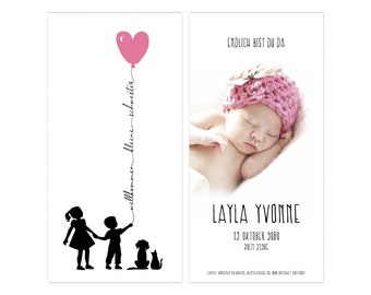 Individual birth cards, modern, personalized birth announcements, baby cards, baptismal cards & thank you cards, also digital download possible