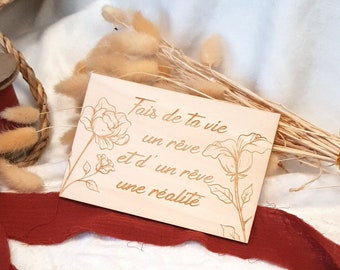 Carte en bois personnalisable "Fais de ta vie un rêve..."