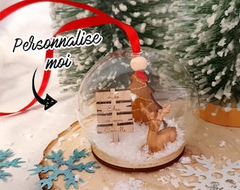 Boule de Noël en verre personnalisée - Panneau et renne