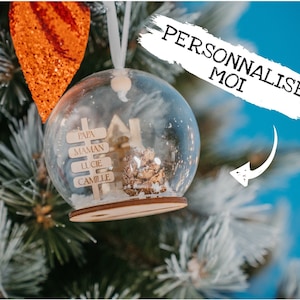 Boule de Noël en verre personnalisée Panneau et maison dorée image 1