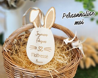 Suspension de Pâques personnalisée en bois - Oreilles de lapin