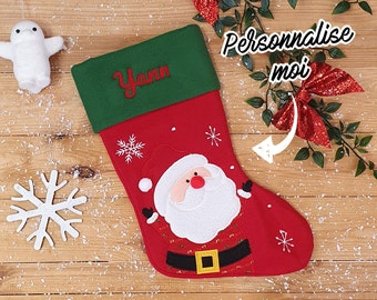 Chaussette de Noël personnalisée - Polaire vert - Père Noël