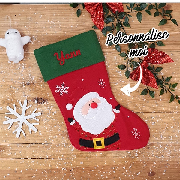 Chaussette de Noël personnalisée - Polaire vert - Père Noël