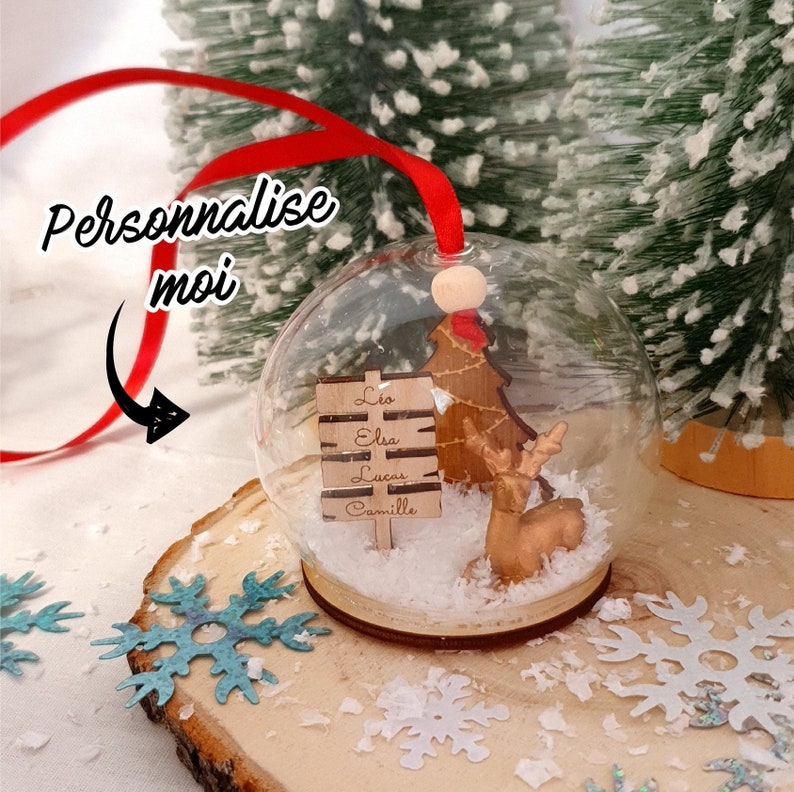 Boule de Noël en verre personnalisée Panneau et renne image 1