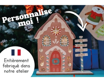 Maison de Noël lumineuse panneau 1 à 6 prénoms