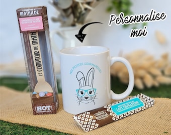 Coffret Pâques avec mug personnalisé - Lapin gourmand