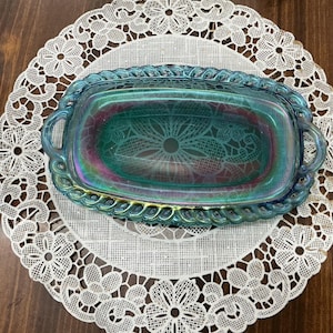 Vintage Blue Carnival Glass Tray