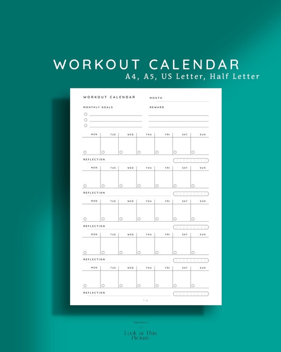 Workout Calendar Printable Inserts Workout Planner Printable Etsy