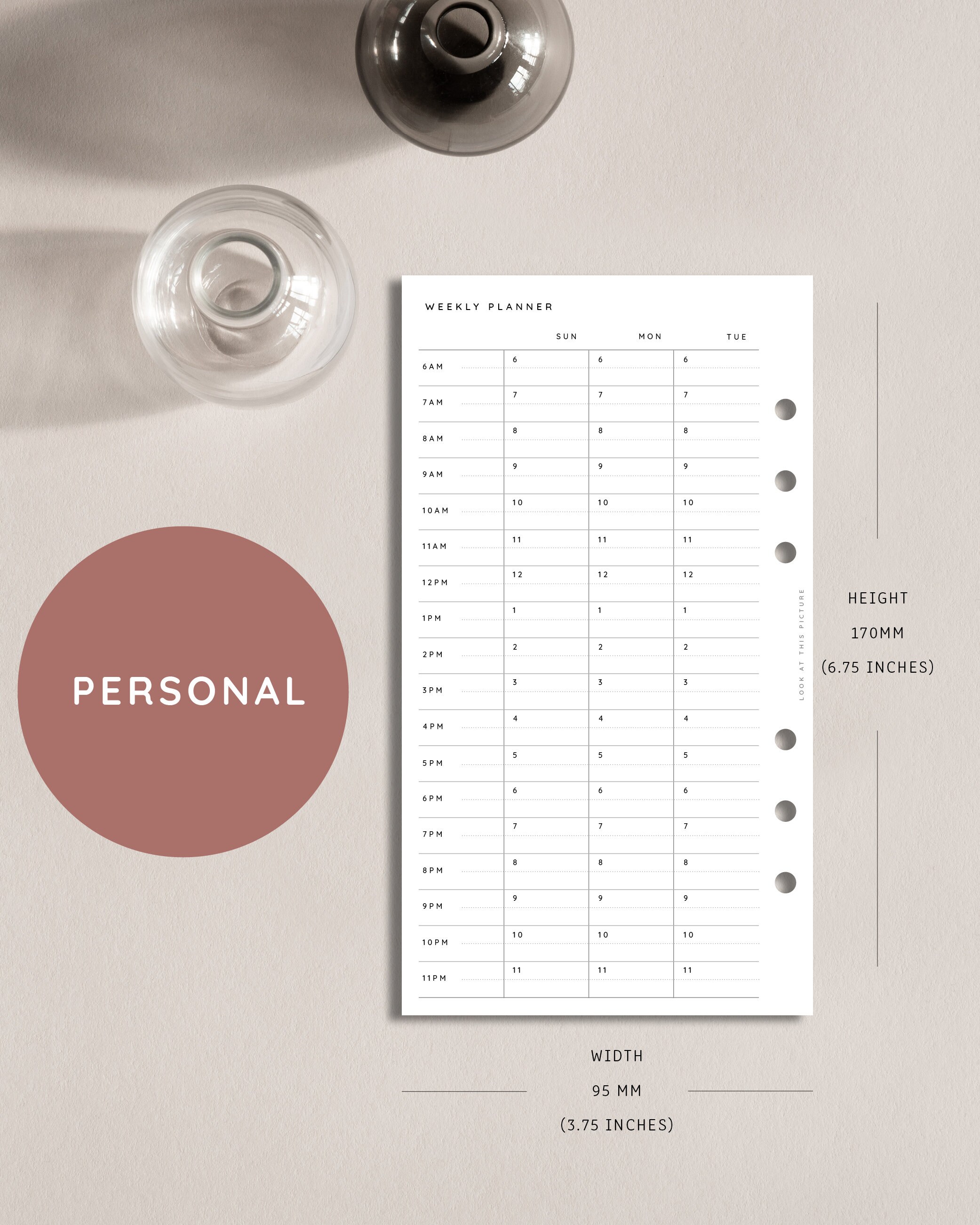 Personal Hourly Weekly Planner Inserts / Printable Planner Etsy España