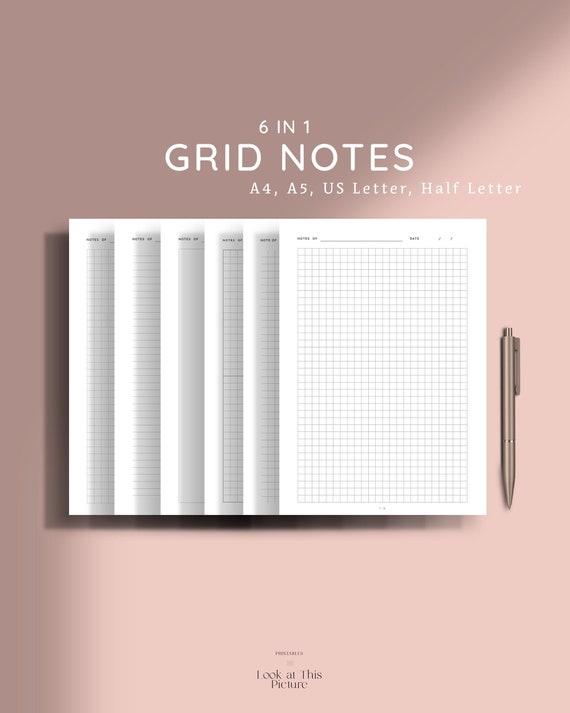 Grid Notes Paper Printable Template Graph Notepad Prints | Etsy