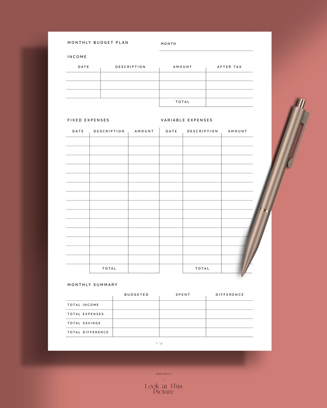 Monatliche Budget-Planer druckbare einfügen | Etsy