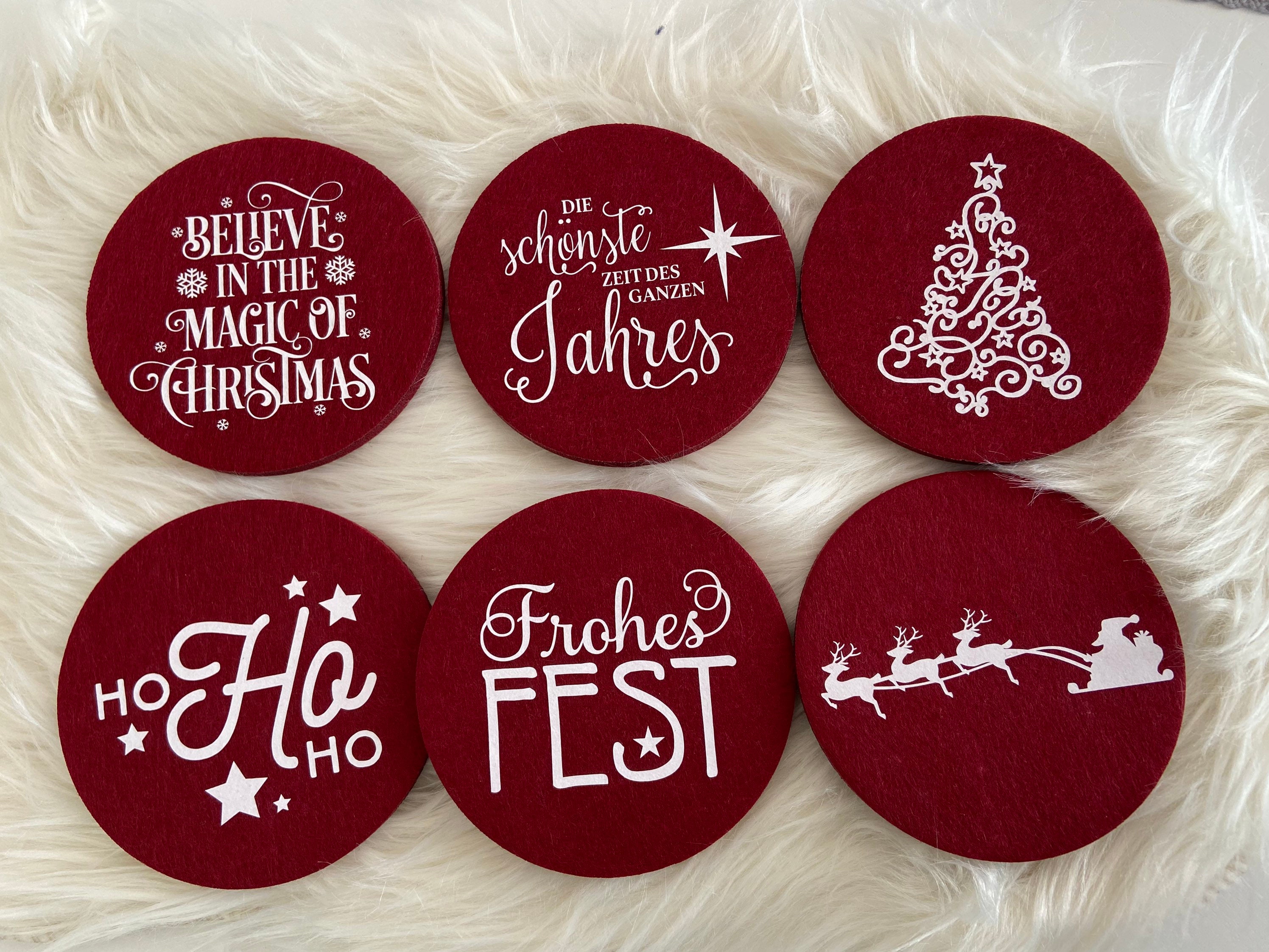 Untersetzer Glas aus abwaschbaren Filz. Tolle Weihnachtsmotive